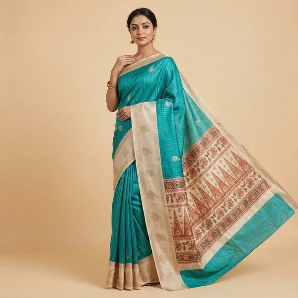 Green_Kota_Soft_Silk_Saree_With_Printed_Blouse_For_Women