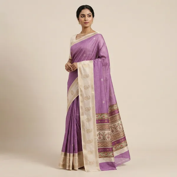Purple_Kota_Soft_Silk_Saree_With_Printed_Blouse_For_Women