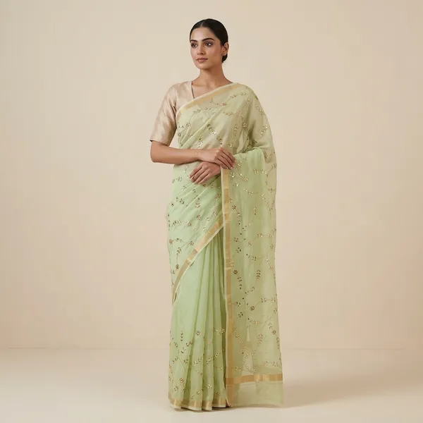 Light_Green_Kota_Soft_Silk_Saree_With_Printed_Blouse_For_Women