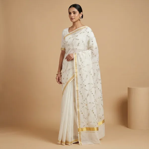 White_Kota_Soft_Silk_Saree_With_Printed_Blouse_For_Women