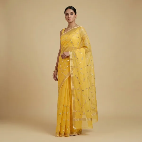 Yellow_Kota_Soft_Silk_Saree_With_Printed_Blouse_For_Women