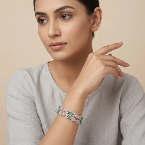 Silver_Pink_Metal_Alloy_Artificial_Bangles_For_Women