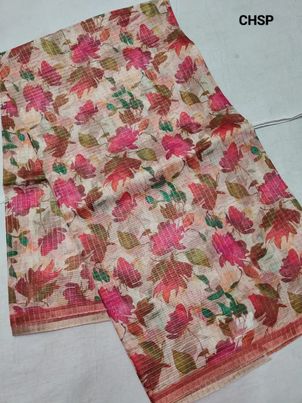 Light_Pink_Zari_Checks_Saree_With_Printed_Blouse_For_Women