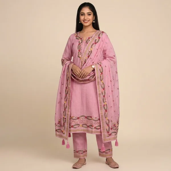 Pink_Cotton_Premium_Unstitched_Ethnic_Suit_Set_For_Women