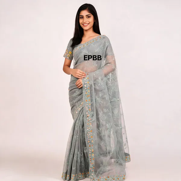 Grey_Organza_Premium_Saree_With_Blouse_Piece_For_Women