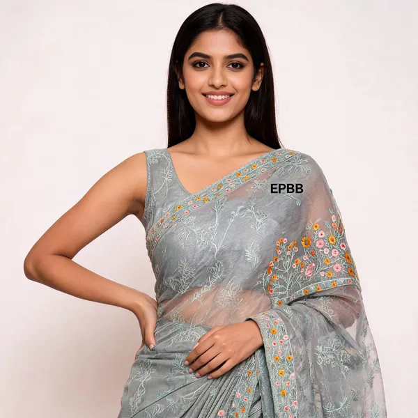 Grey_Organza_Premium_Saree_With_Blouse_Piece_For_Women