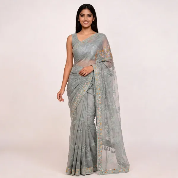 Grey_Organza_Premium_Saree_With_Blouse_Piece_For_Women