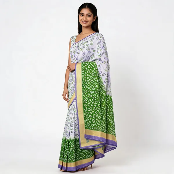 White_And_Green_Soft_And_Lightweight_Premium_Bandhani_Print_Saree_For_Women