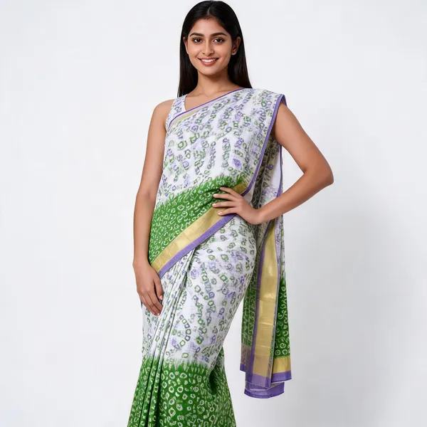 White_And_Green_Soft_And_Lightweight_Premium_Bandhani_Print_Saree_For_Women