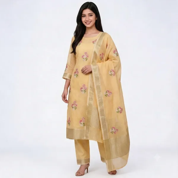 Yellow_Cotton_Premium_Unstitched_Suit_For_Women