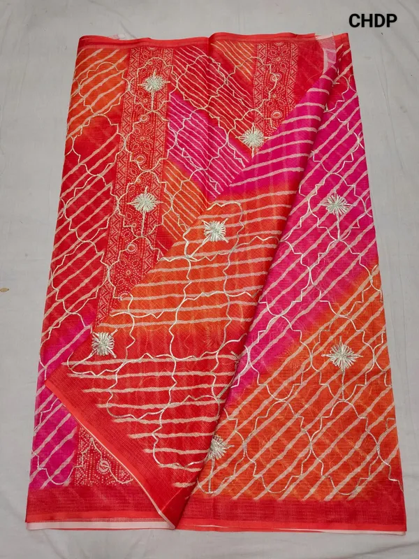 Saffron_Kota_Doria_Cotton_Saree_With_Blouse_For_Women