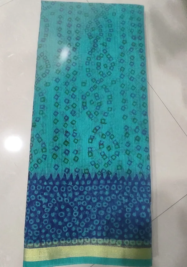 Teal_Blue_Kota_Doria_Cotton_Saree_With_Blouse_For_Women
