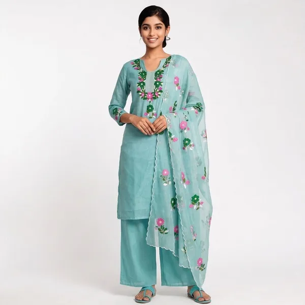 Turquoise_Cotton_Premium_Dress_Material_Set_For_Women
