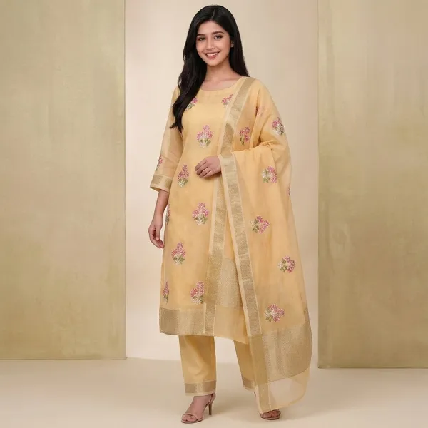 Yellow_Cotton_Premium_Unstitched_Suit_For_Women