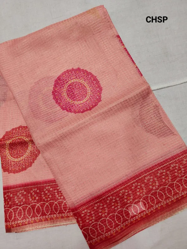 Red_Zari_Checks_Saree_With_Printed_Blouse_For_Women