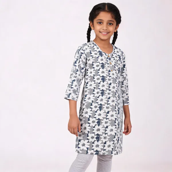 Grey_Cotton_Straight_Floral_Print_Kurti_For_Girls