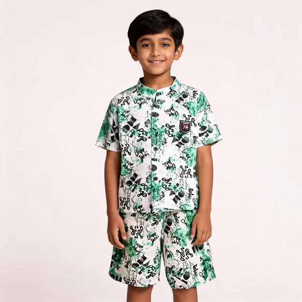Green_Cotton_Printed_Shirt_&_Shorts_Set_For_Boys