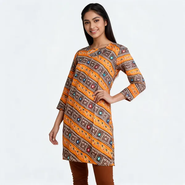 Orange_Cotton_Straight_Geometric_Floral_Kurti_For_Women