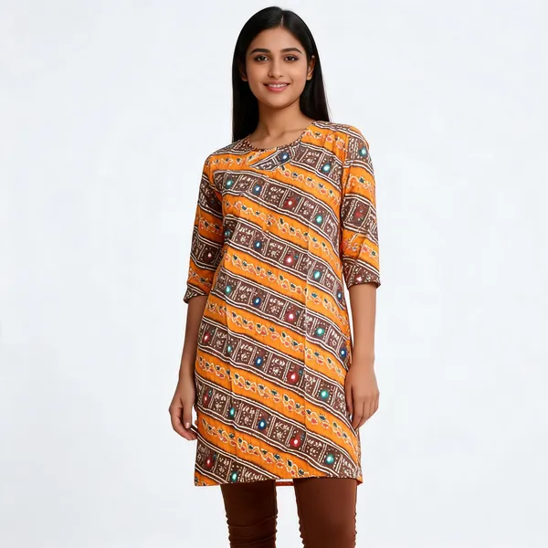 Orange_Cotton_Straight_Geometric_Floral_Kurti_For_Women