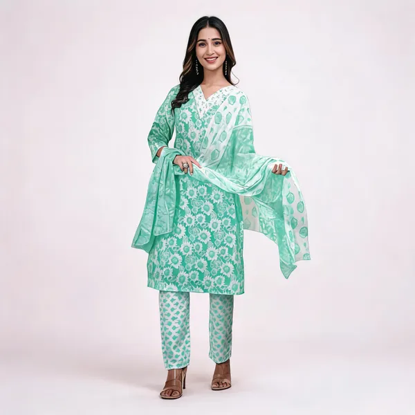 Mint_Green_Cotton_Straight_Floral_Kurta_Dupatta_Set_For_Women