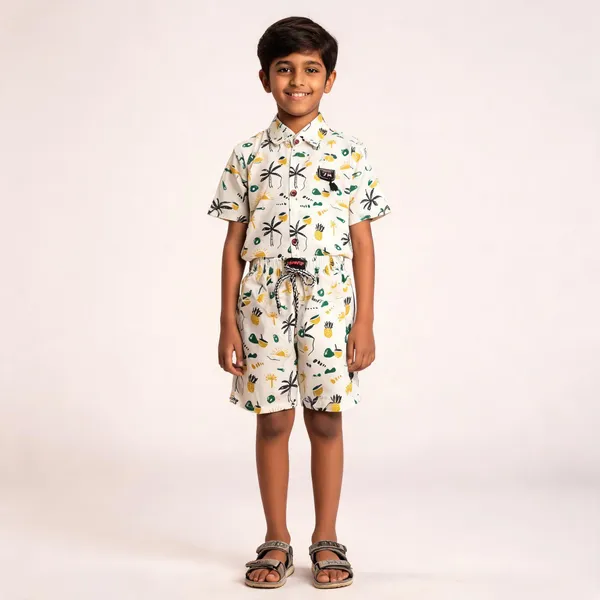 Cream_Cotton_Relaxed_Tropical_Shirt_&_Shorts_Set_For_Boys