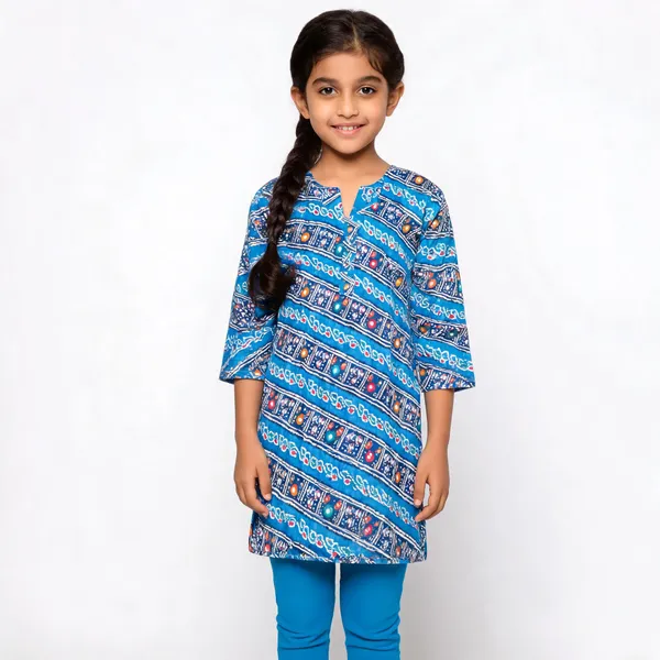 Blue_Cotton_Straight_Geometric_Print_Kurti_For_Girls