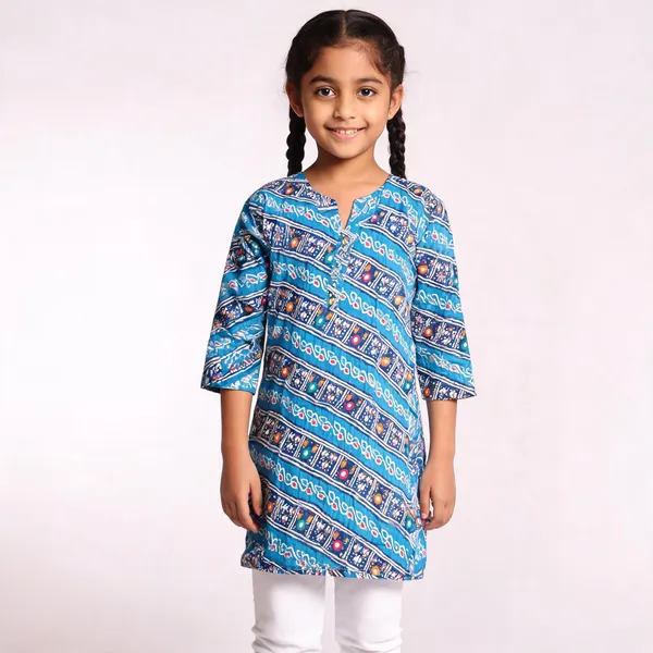 Blue_Cotton_Straight_Geometric_Print_Kurti_For_Girls