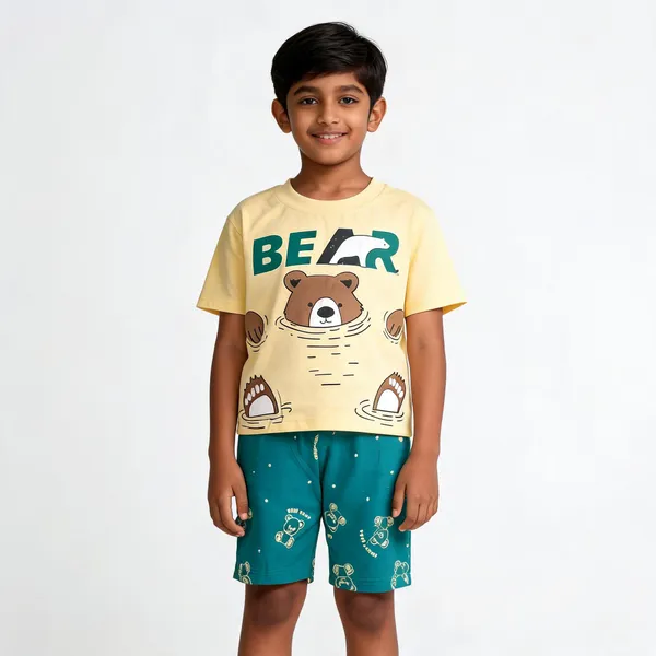 Yellow_And_Teal_Cotton_Graphic_T-Shirt_&_Shorts_Set_For_Boys