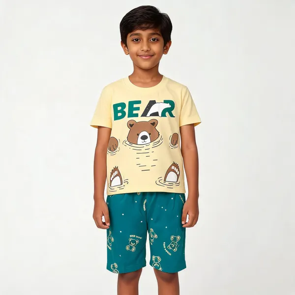 Yellow_And_Teal_Cotton_Graphic_T-Shirt_&_Shorts_Set_For_Boys