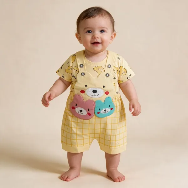 Yellow_Cotton_Checked_Sleeveless_Romper_For_Kids
