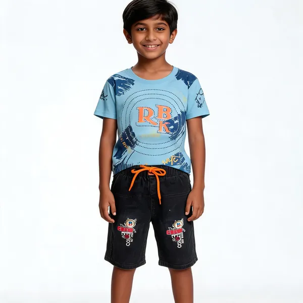 Blue_And_Black_Cotton_Graphic_T-Shirt_&_Shorts_Set_For_Boys