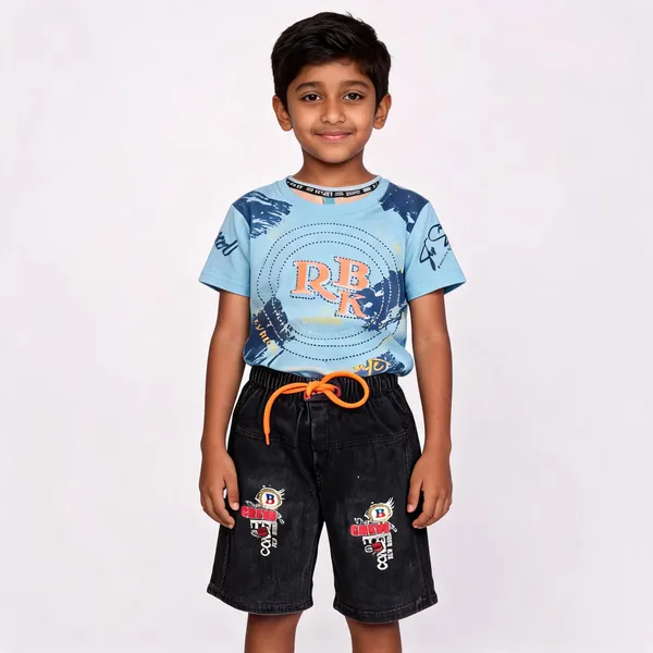 Blue_And_Black_Cotton_Graphic_T-Shirt_&_Shorts_Set_For_Boys