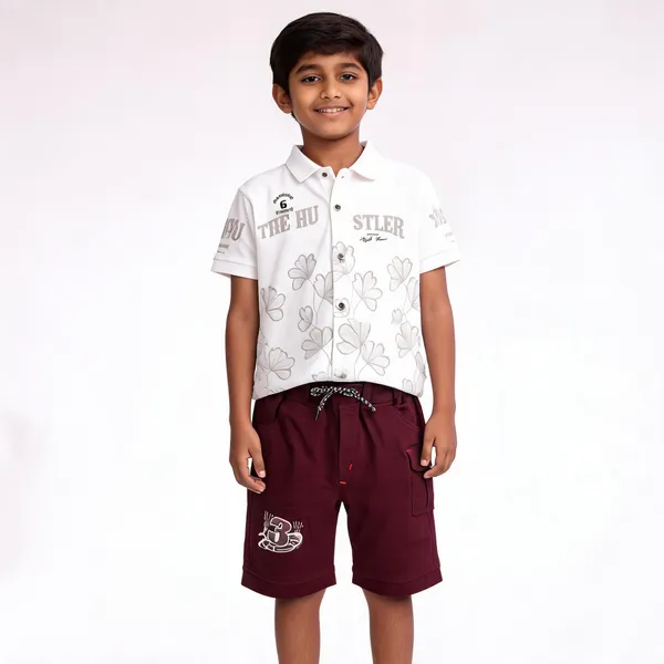 Maroon_White_Cotton_Relaxed_T-Shirt_And_Shorts_Set_For_Boys
