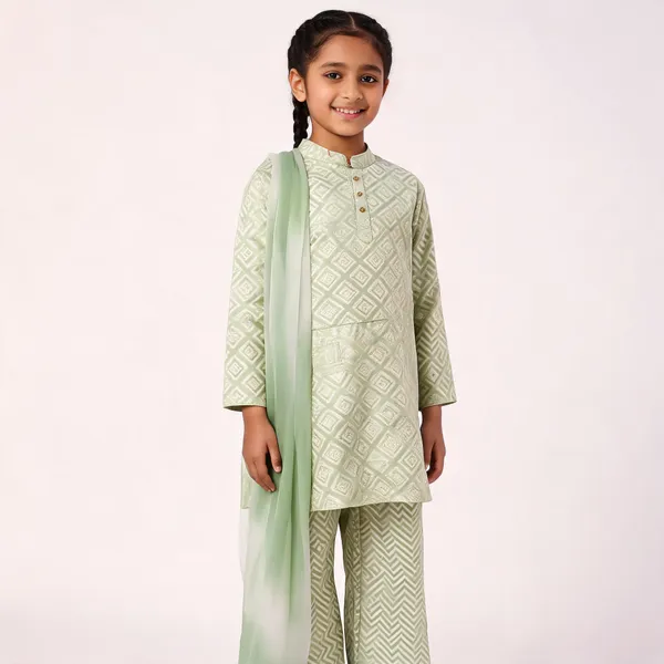 Green_Cotton_Straight_Geometric_Print_Kurta_Set_For_Girls