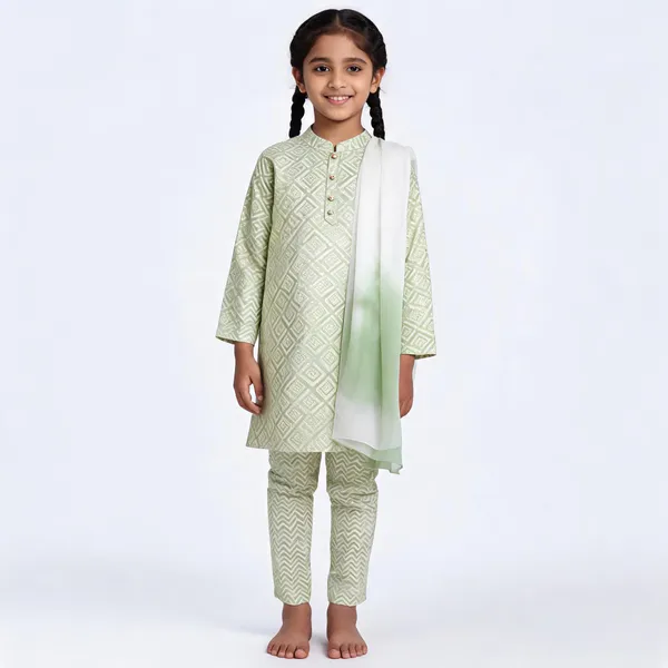 Green_Cotton_Straight_Geometric_Print_Kurta_Set_For_Girls