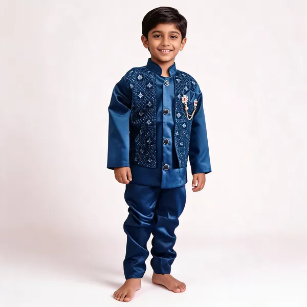 Blue_Cotton_Embroidered_Sherwani_Set_For_Boys