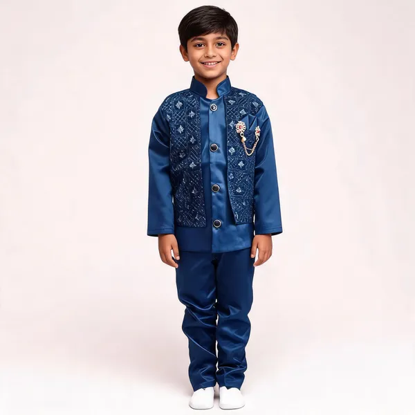 Blue_Cotton_Embroidered_Sherwani_Set_For_Boys