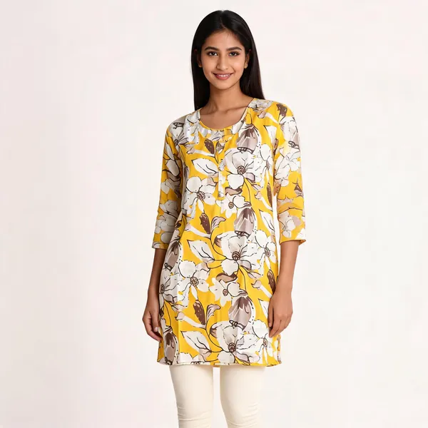 Yellow_Cotton_Straight_Floral_Print_Kurti_For_Women