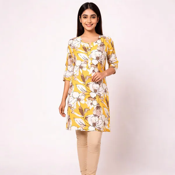 Yellow_Cotton_Straight_Floral_Print_Kurti_For_Women