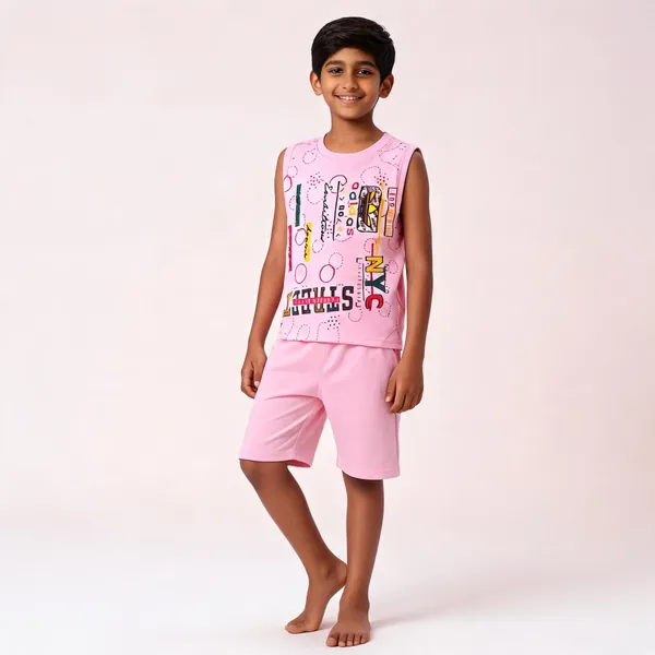 Pink_Cotton_Sleeveless_Graphic_Top_&_Shorts_Set_For_Boys
