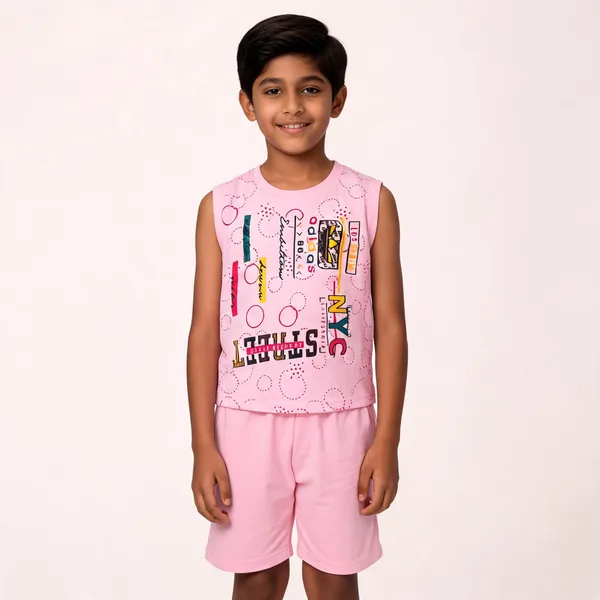 Pink_Cotton_Sleeveless_Graphic_Top_&_Shorts_Set_For_Boys