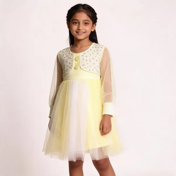 Yellow_Mesh_Flared_Frock_Dress_For_Girls