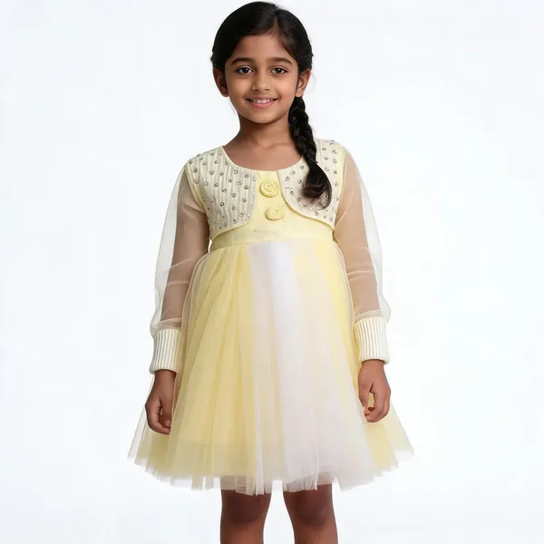 Yellow_Mesh_Flared_Frock_Dress_For_Girls