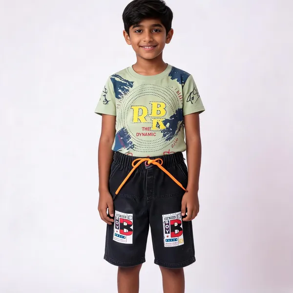 Multicolor_And_Black_Cotton_Graphic_T-Shirt_And_Shorts_Set_For_Boys