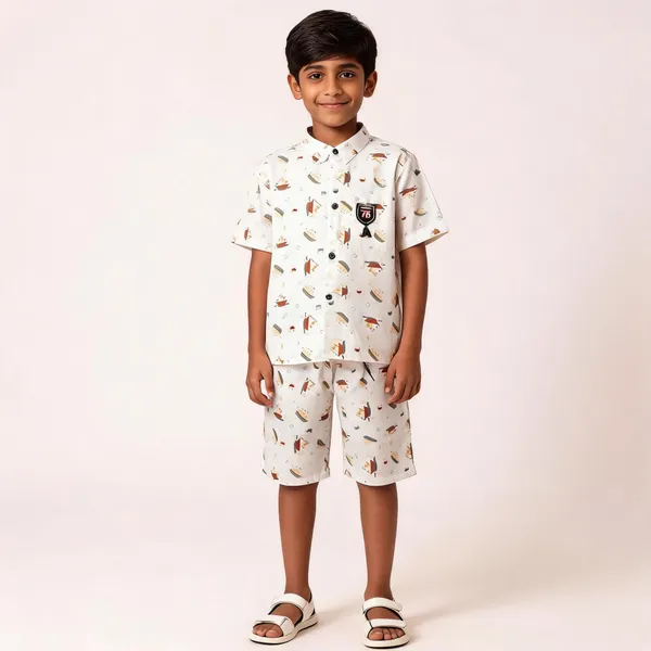 White_Cotton_Printed_Shirt_And_Shorts_Set_For_Boys