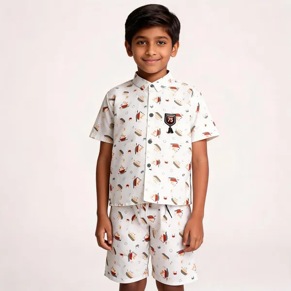 White_Cotton_Printed_Shirt_And_Shorts_Set_For_Boys