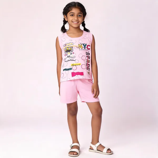 Pink_Cotton_Sleeveless_Top_&_Shorts_Set_For_Girls