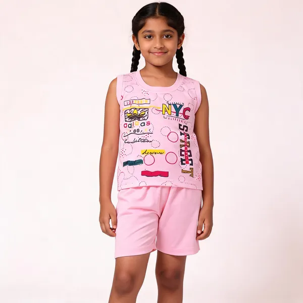 Pink_Cotton_Sleeveless_Top_&_Shorts_Set_For_Girls