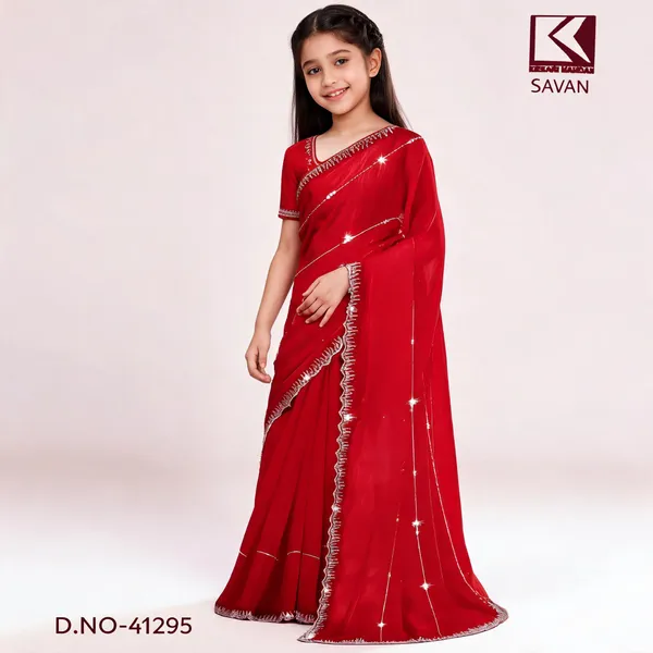 Red_Georgette_Embellished_Saree_For_Girls
