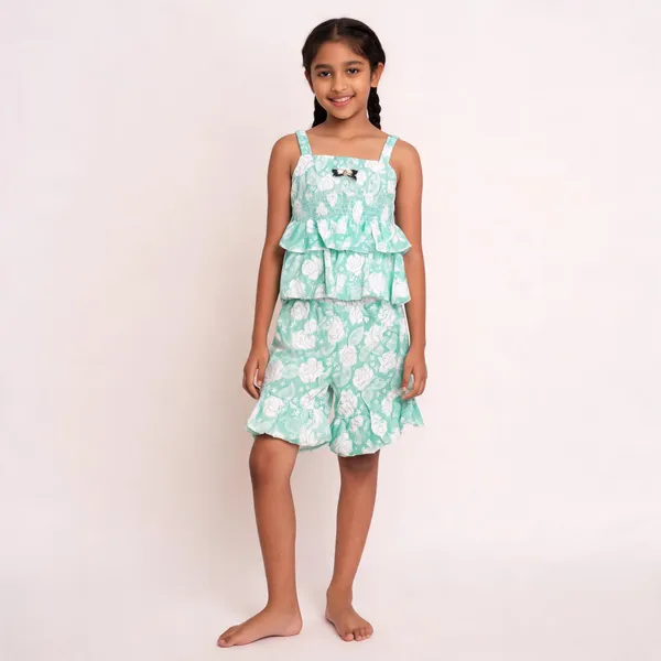 Mint_Mesh_Floral_Sleeveless_Romper_For_Girls